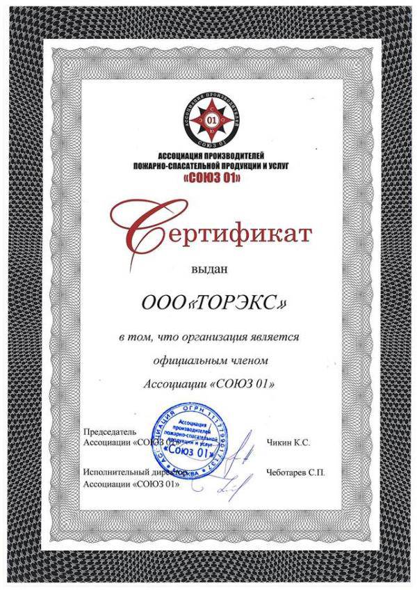 Сертификат «Союз 01»